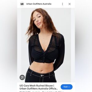 UO Cara Mesh Ruched Blouse - Black cardigan sheer S